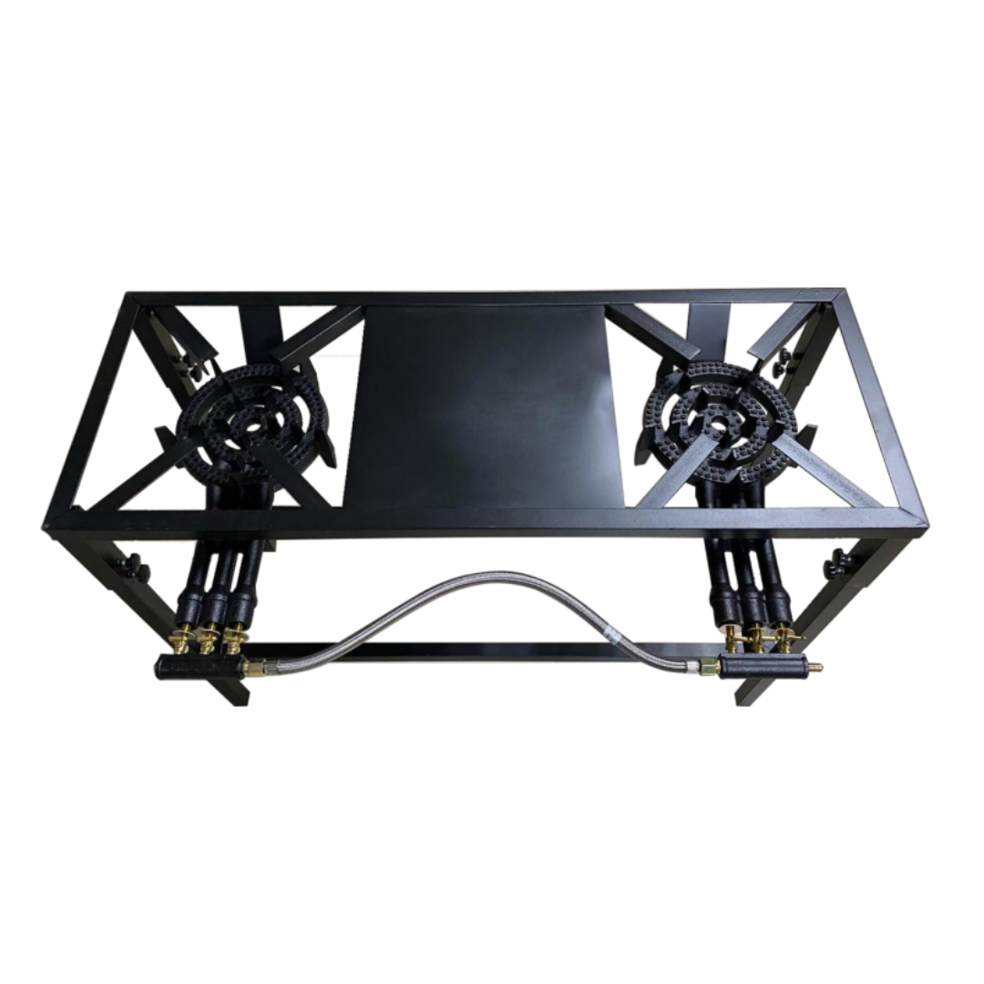 Estufa Industrial de Hierro Negro con 2 Quemadores de 3 Llaves o Válvulas a Gas con Patas C40-2