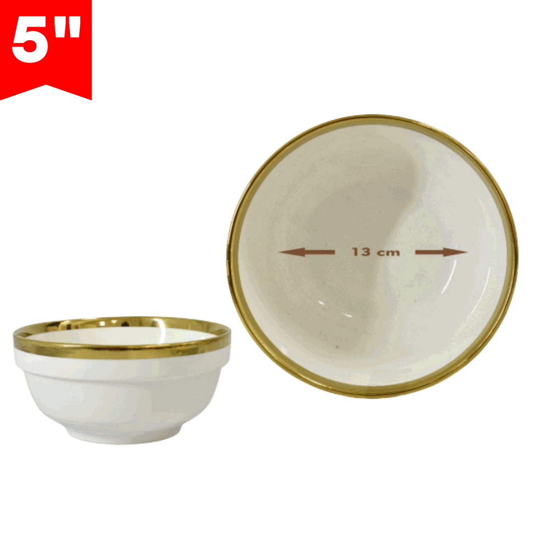 Bowl de Cerámica 5" con Bordes Dorado 87649 Plato. Selecto