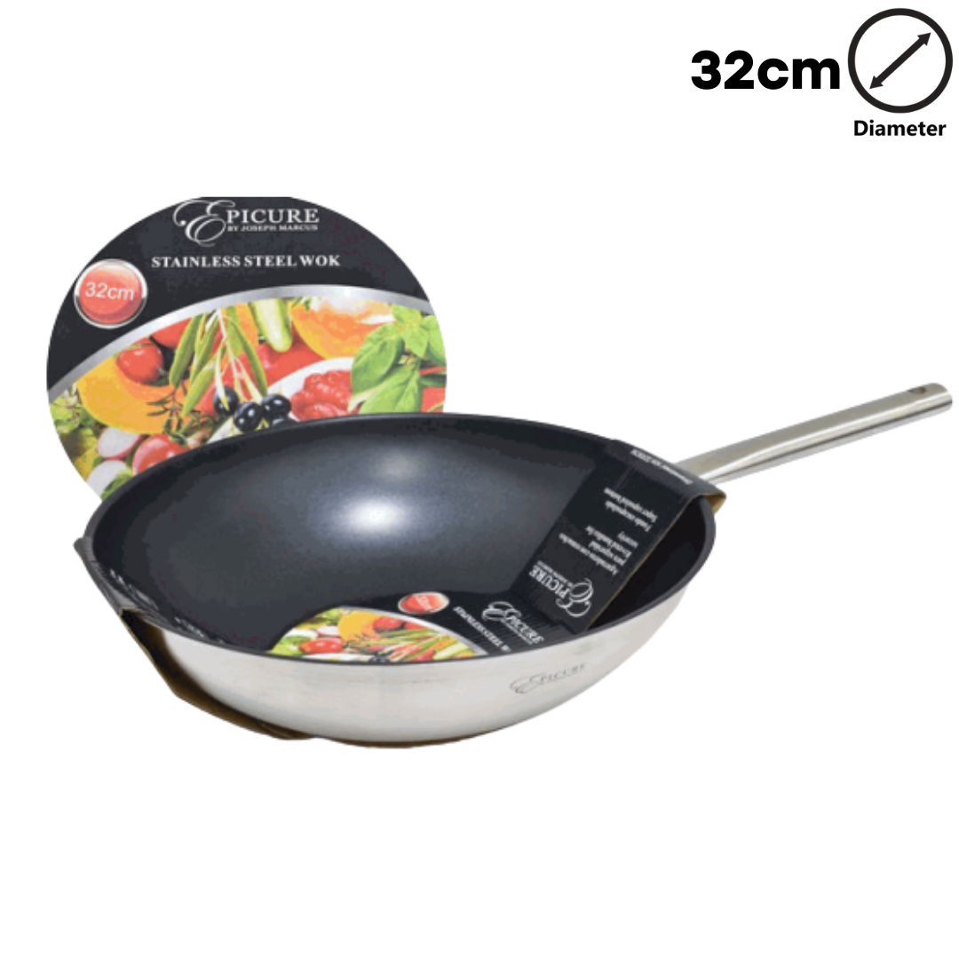 Sartén Wok de Acero Inoxidable 32cm EP-32CM-WOK