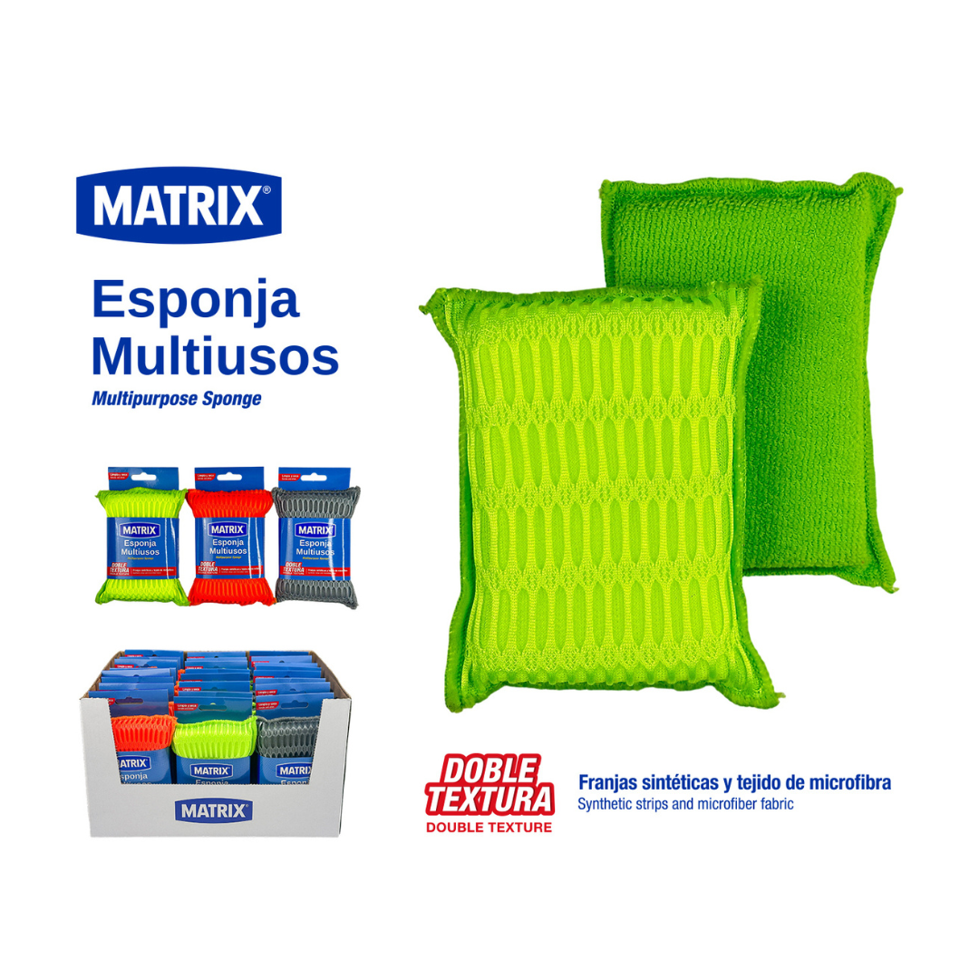Esponja para Fregar Multiuso Doble Textura Microfibra Matrix MT-2502 MATRIX