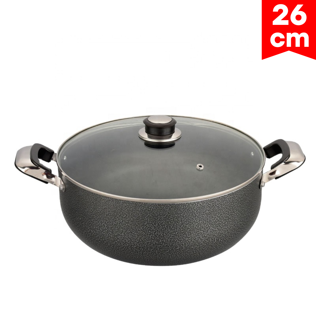 Olla de Aluminio con Tapa de Vidrio 26cm Lotus LHC-2026 Cacerola.