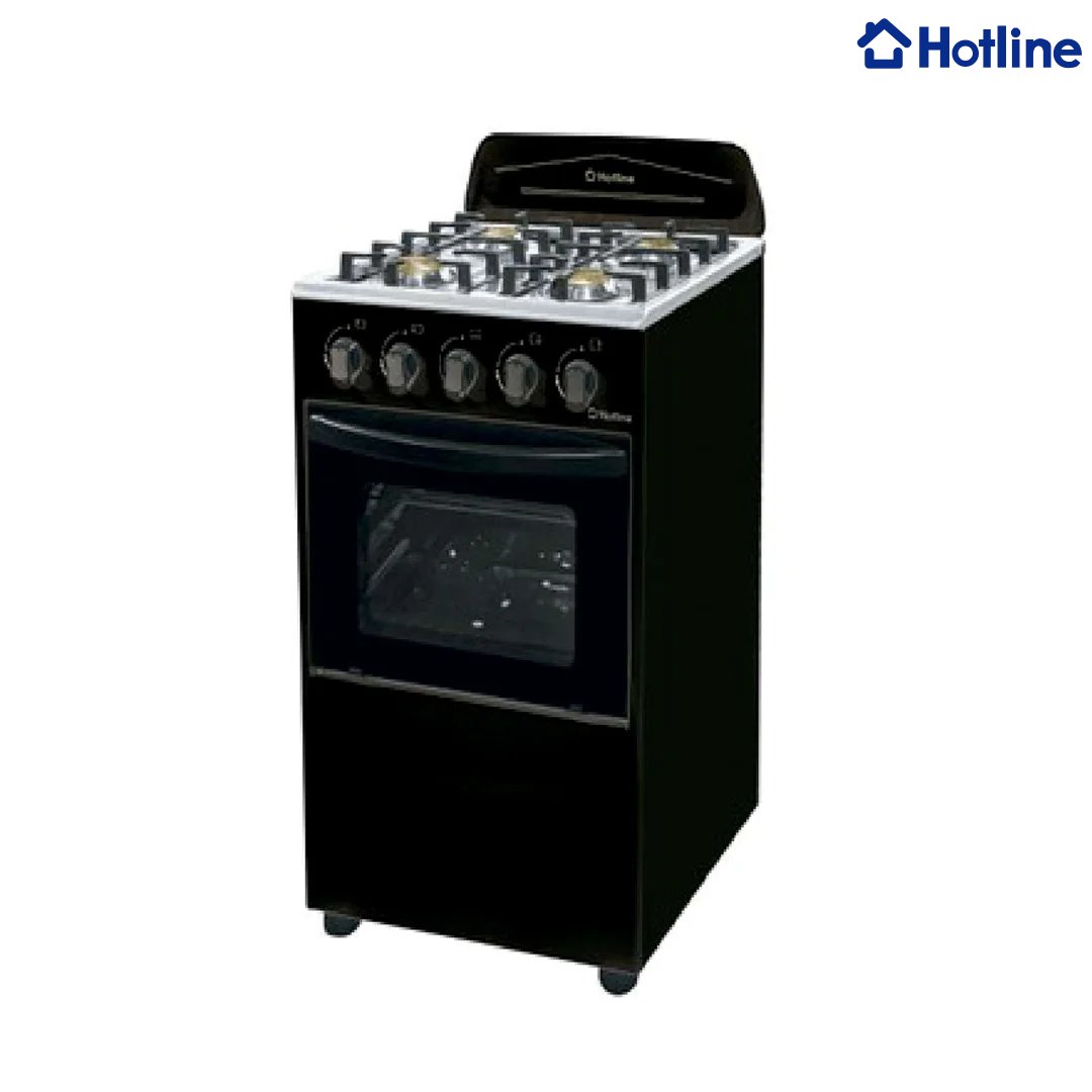 Estufa con Horno a Gas 20" de 4 Quemadores Negro Parrillas de Acero Hotline HLGR452F Hotline