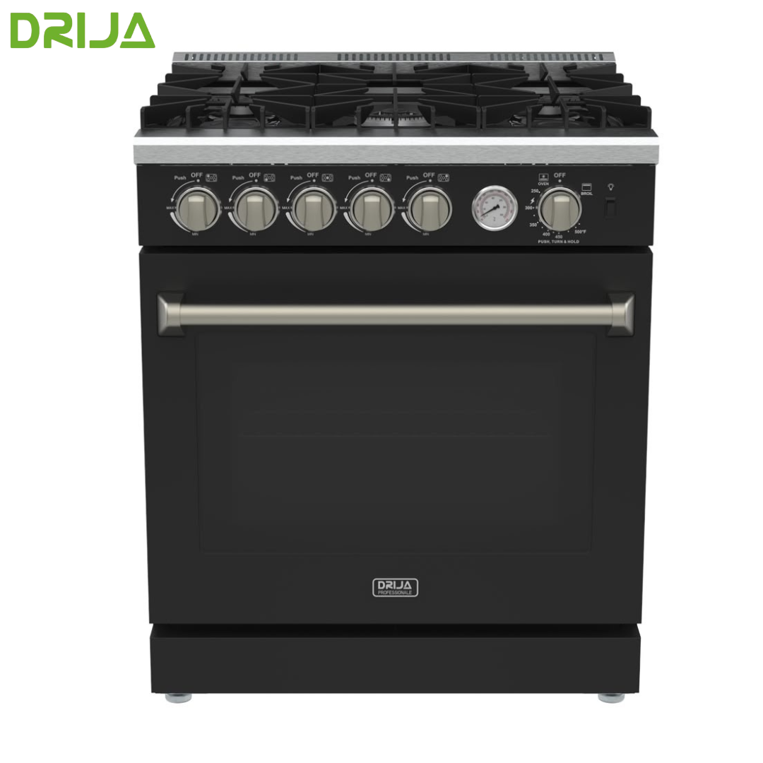 (POR PEDIDO) Estufa a Gas Venecia 76-B Negra de 76 cm, 7 Quemadores Defendi, Horno de 140 Litros con Convección y Air Fryer, Acero Inoxidable 304