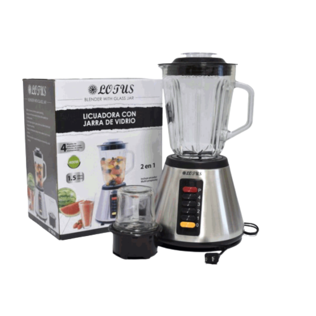 Licuadora Jarra de Vidrio 2en1 con Procesador de Alimentos 1.5L 400W Lotus LT-9856