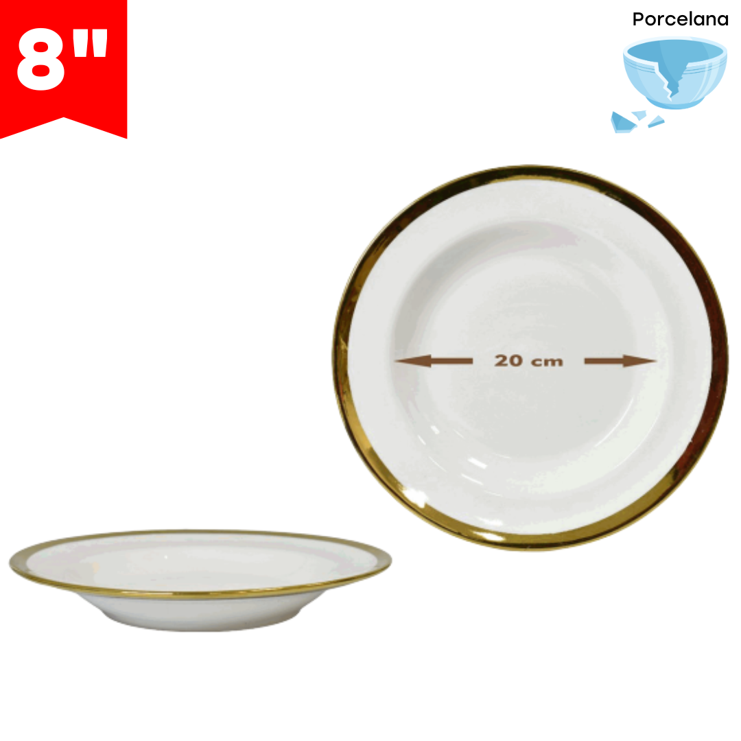 Plato de Porcelana 8" con Bordes Dorado 87653 Selecto