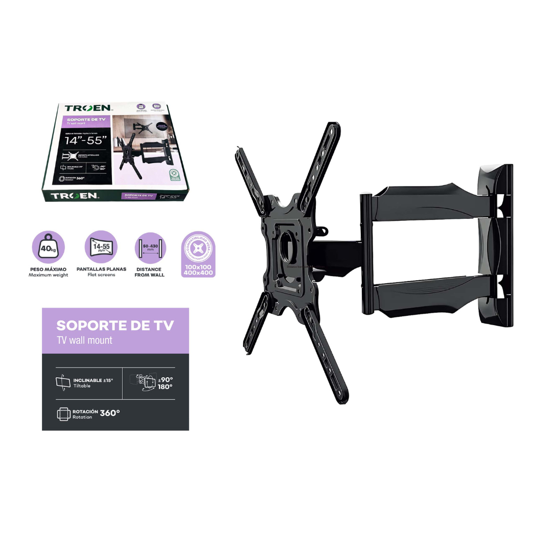 (LLEGANDO 26 DE FEB) Soporte para TV 14"-55" Extensible Ajustable Retráctil TROEN TR-TVRB-1455