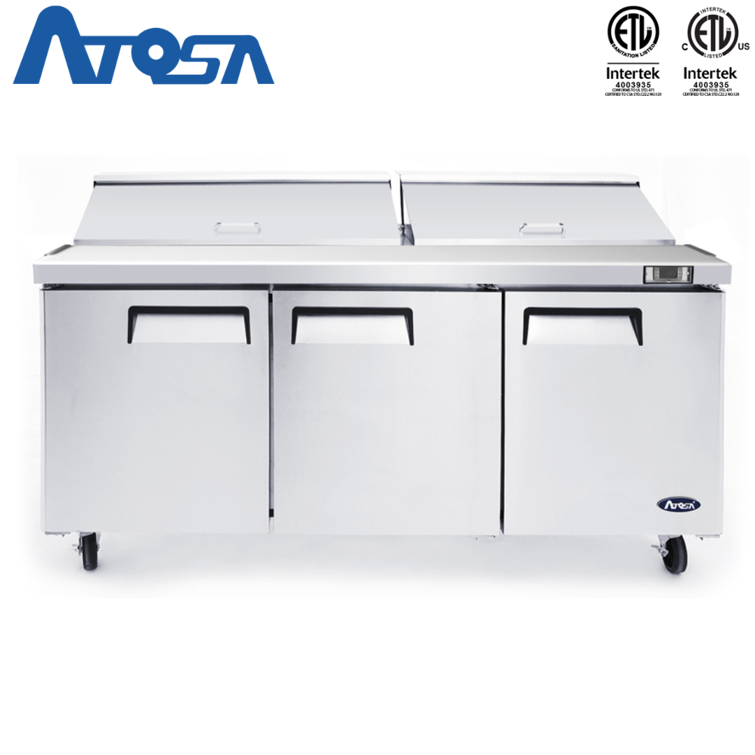 (PP) Mesa Estándar Sandwichera Refrigerada 72"/182cm 3 Puertas Acero Inoxidable Atosa MSF8304GR Salad prep. Sandwich.