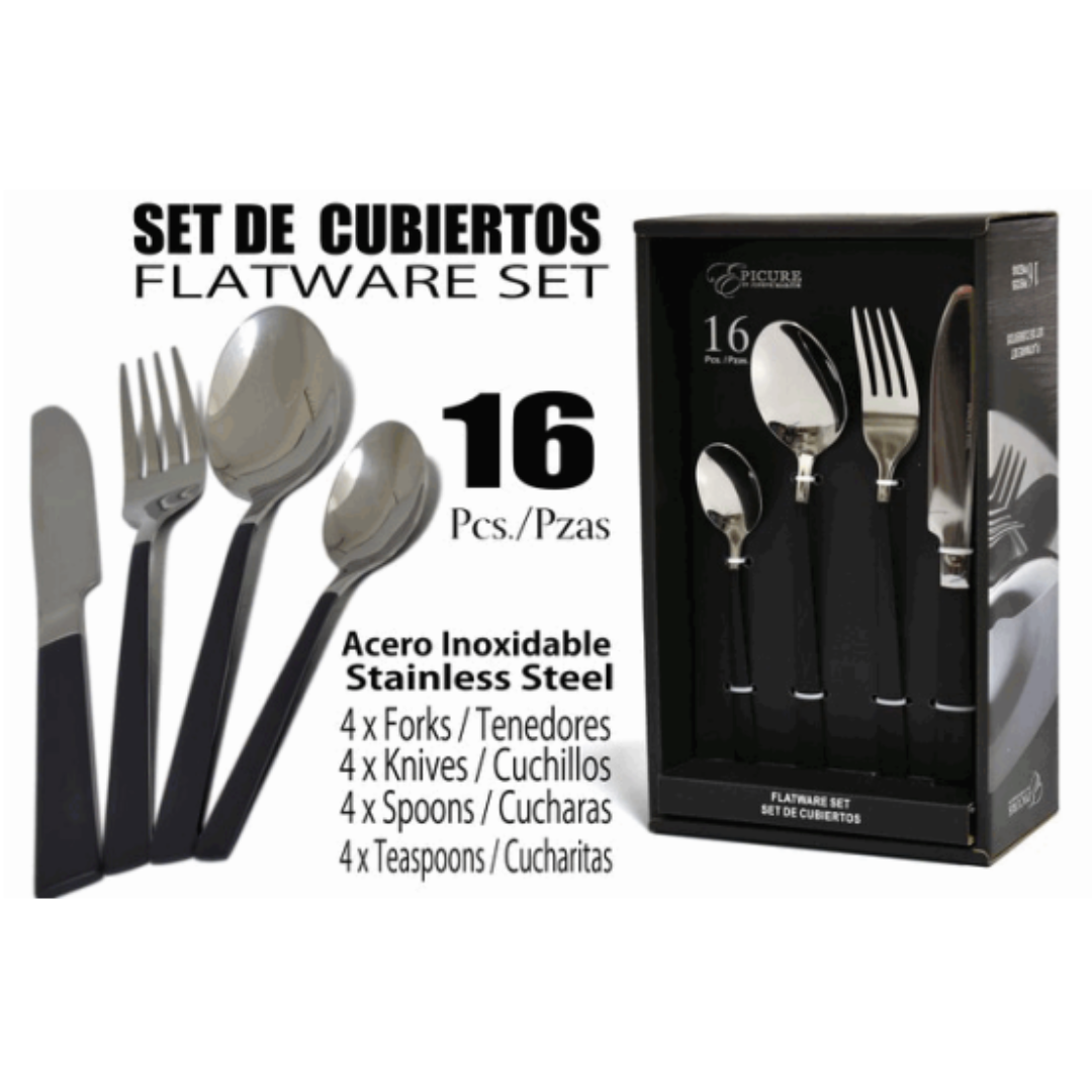 Set 16 Cubiertos de Acero Inoxidable EP-16SET-BK9