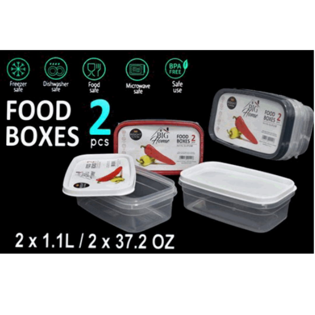 Set 2 Vasijas Plásticas Cuadrado con Tapa 1.1L BG-TLT-013