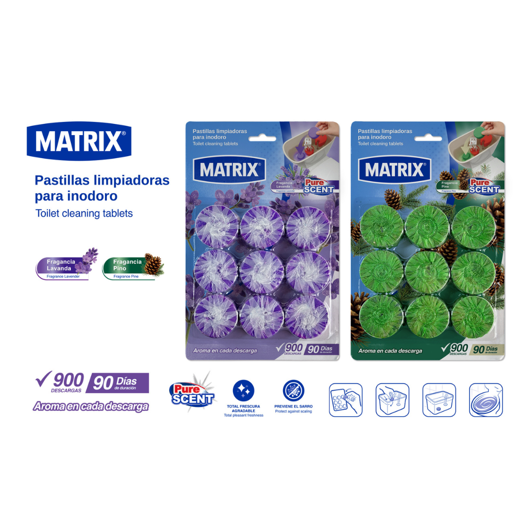 Pastillas Limpiadoras para Inodoro Matrix Pure SCENT | 9 Tabletas | A414-M1309