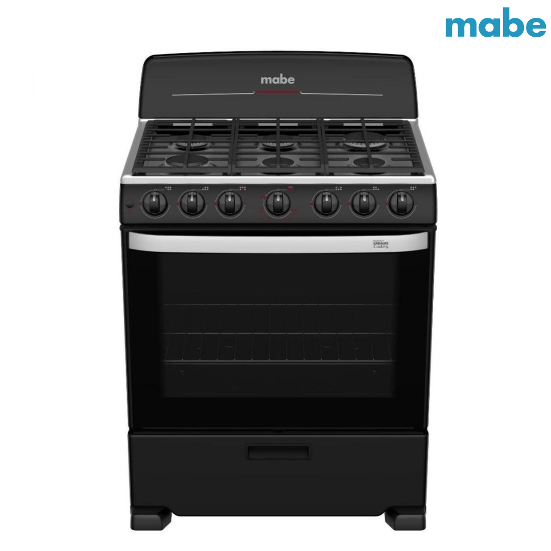 Estufa con Horno 30" 6 Quemadores a Gas en Negro Mabe EM7651BFIN0