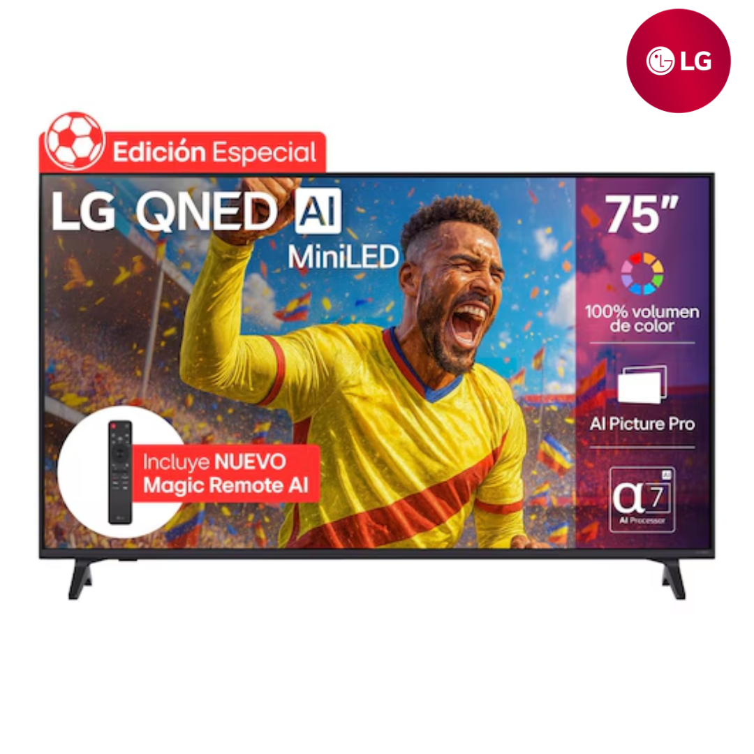 Televisor Smart TV 75" Procesador A7 AI 4K GEN8 Smart QNED LG 75QNED73ASC Televisión.