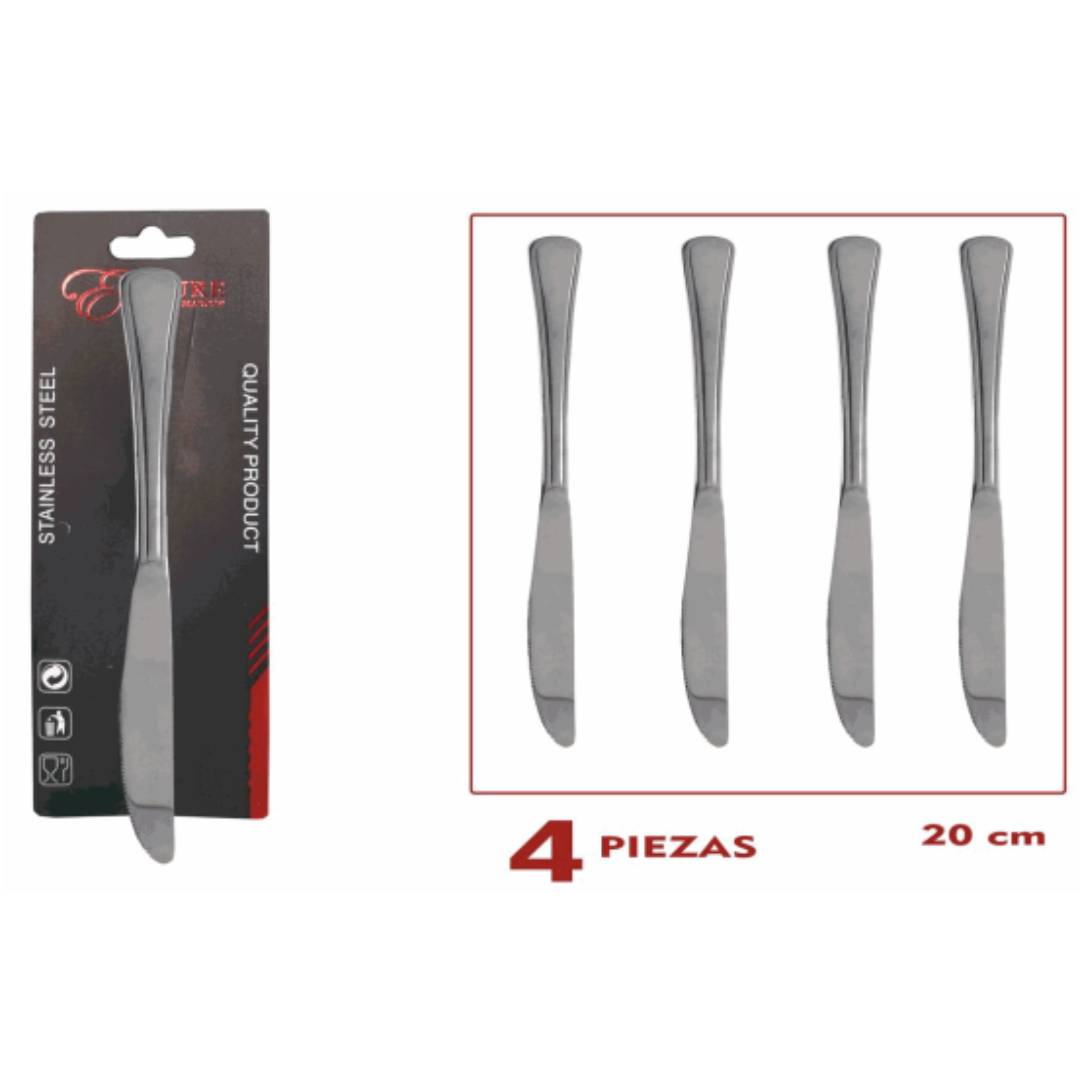 (LLEGANDO 27 DE MARZO) Set de 4 Cuchillos de Mesa en Acero Inoxidable 20cm 87608