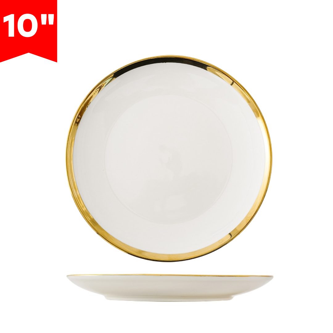 Plato Llano de Cerámica con Bordes Dorado 10" 87642 Selecto