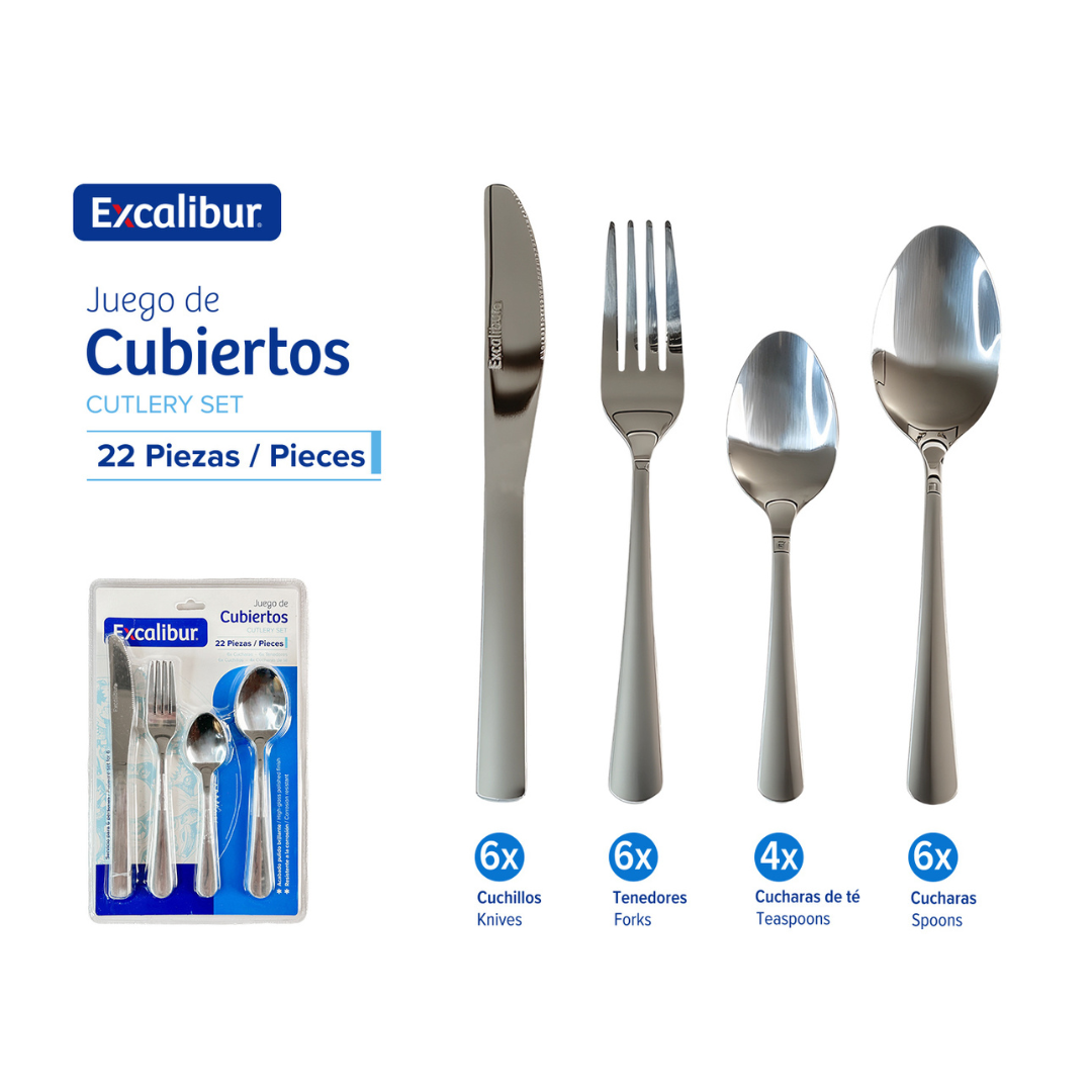 Set 22 Cubiertos de Acero Inoxidable Excalibur A151-WD2390DC