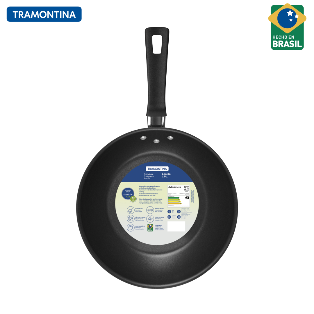 Sartén Tramontina Loreto en Aluminio con Revestimiento Interno y Externo Antiadherente Starflon Max y Mango Baquelita 26 cm 1,8 L Grafito 20380026