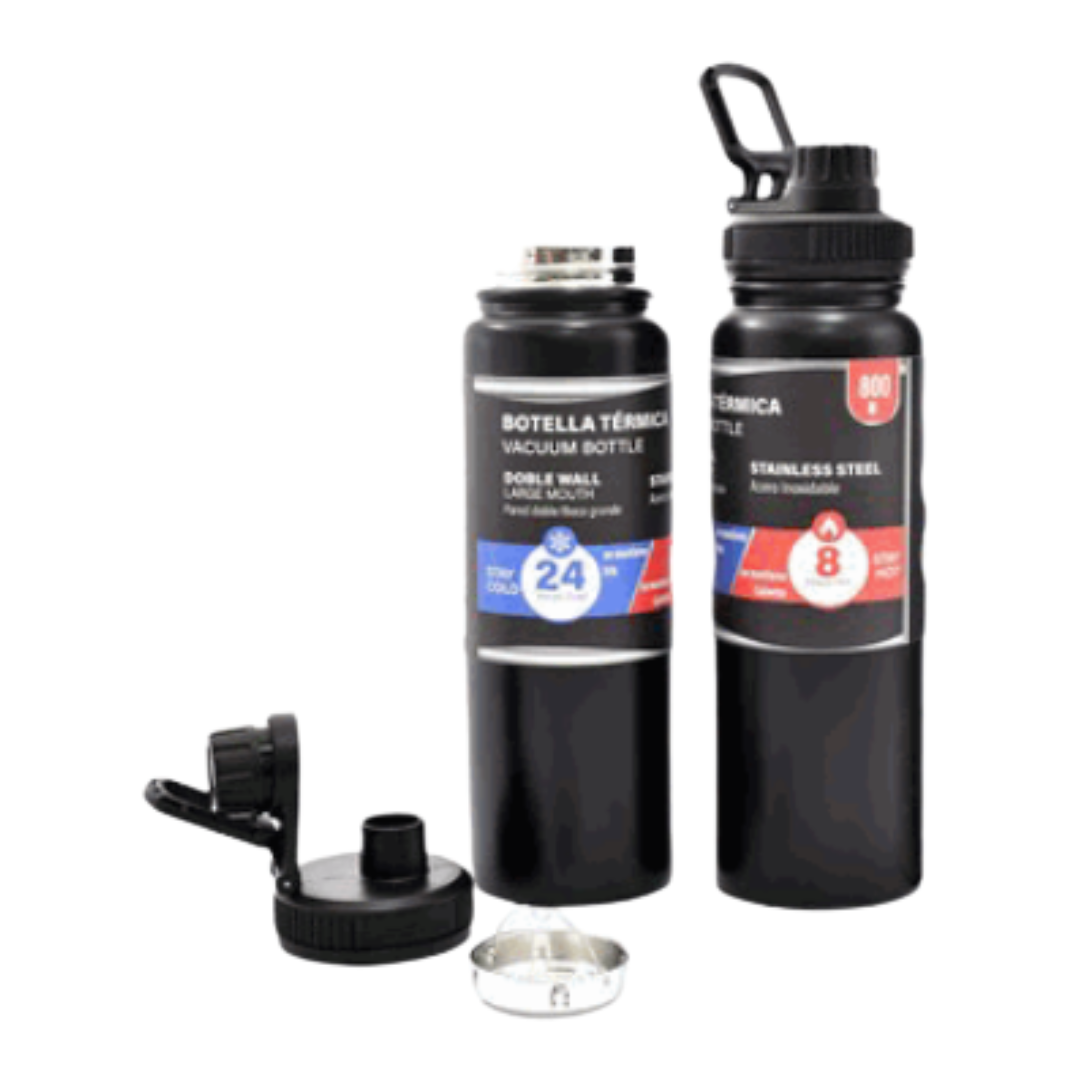 Botella Térmica de Acero Inoxidable Negro 800ml Lotus SV-MT-642