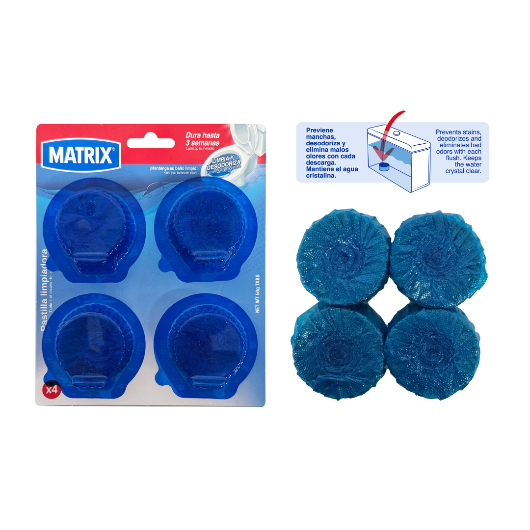 Paquete de 4 Pastillas para Inodoro Matrix A414-M1303 Baño. MATRIX