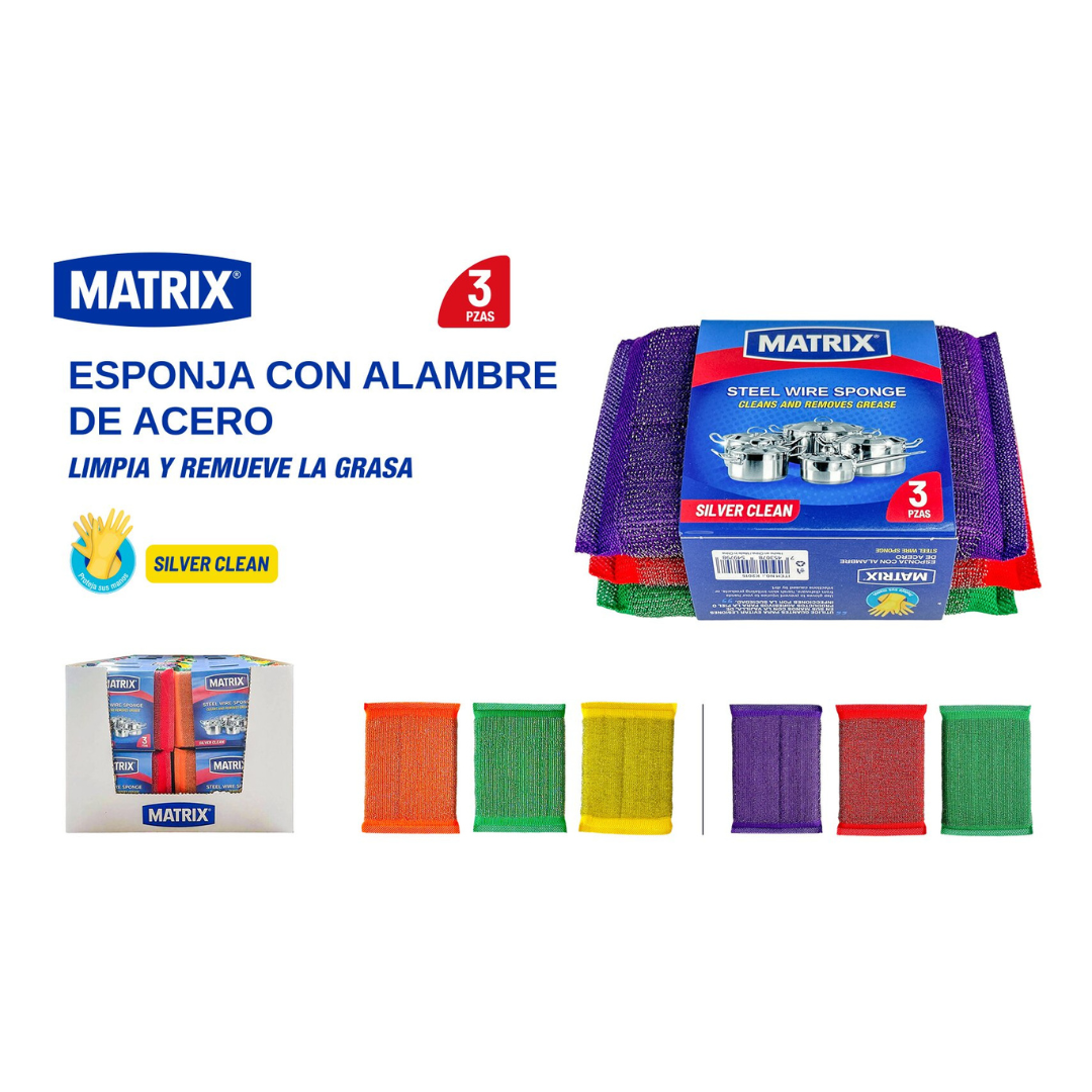Set 3 Esponja con Alambre para Fregar Multiuso Matrix K2015 MATRIX