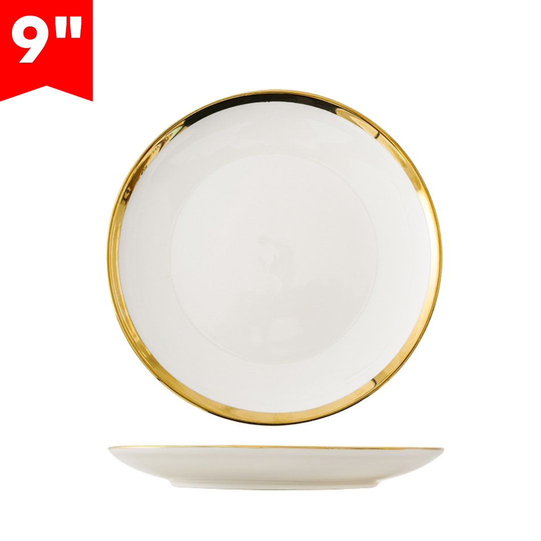 Plato Llano de Cerámica con Bordes Dorado 9" 87641 Selecto