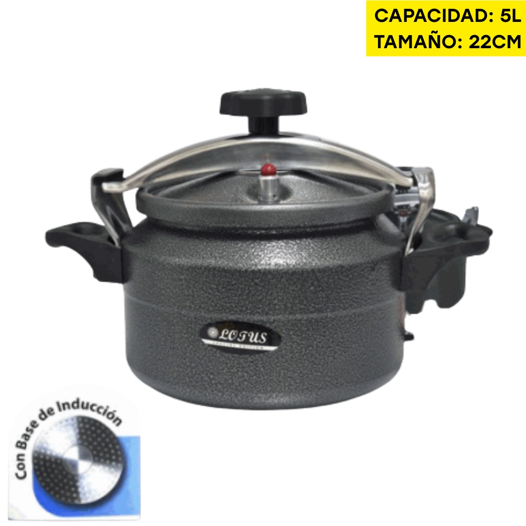 Olla de Presión de 2 Mangos 5 Litros 22cm para Cocina de Inducción LT-BLK-5 LOTUS