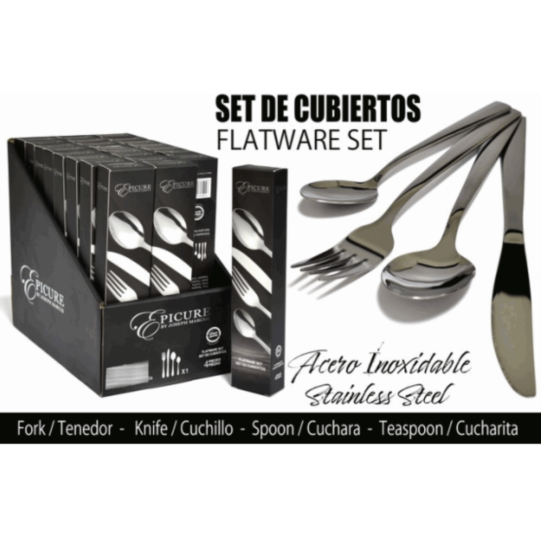 Set 4 Cubiertos de Acero Inoxidable EP-4PCS-SL32 Cuchara. Tenedor. Cuchillo.