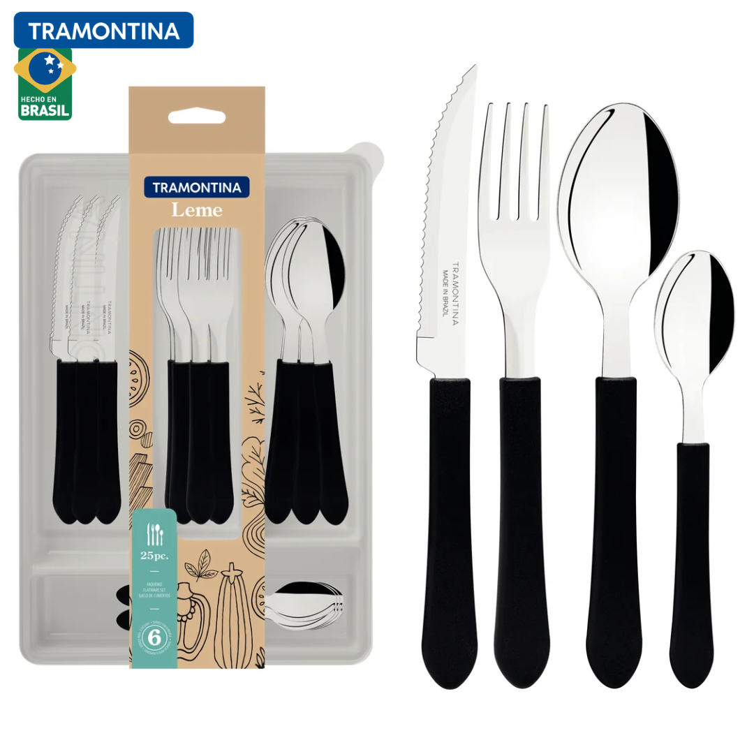 Juego de Cubiertos Tramontina Leme 25 Piezas con Organizador Negro – 23198/022