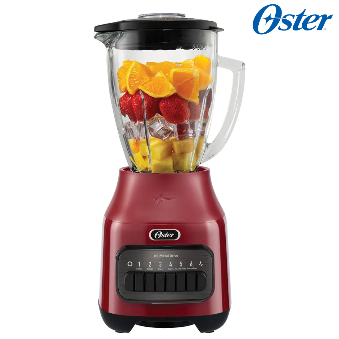 Licuadora Jarra Vidrio 1.5L 800W 6 Velocidades + Pulso Rojo Oster BLSTPEG-RPB Oster