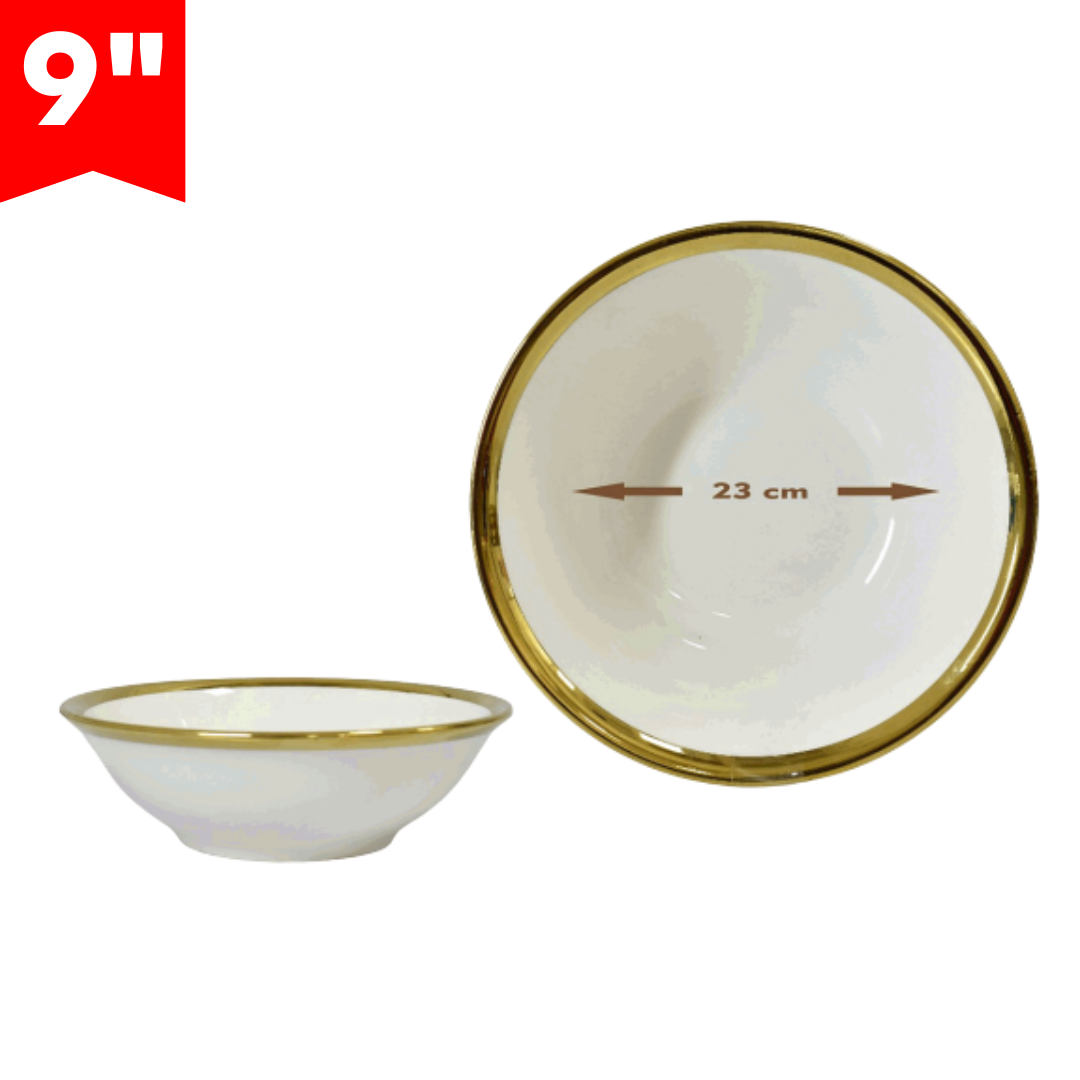 Bowl de Cerámica 9" con Bordes Dorado 87648 Plato. Selecto