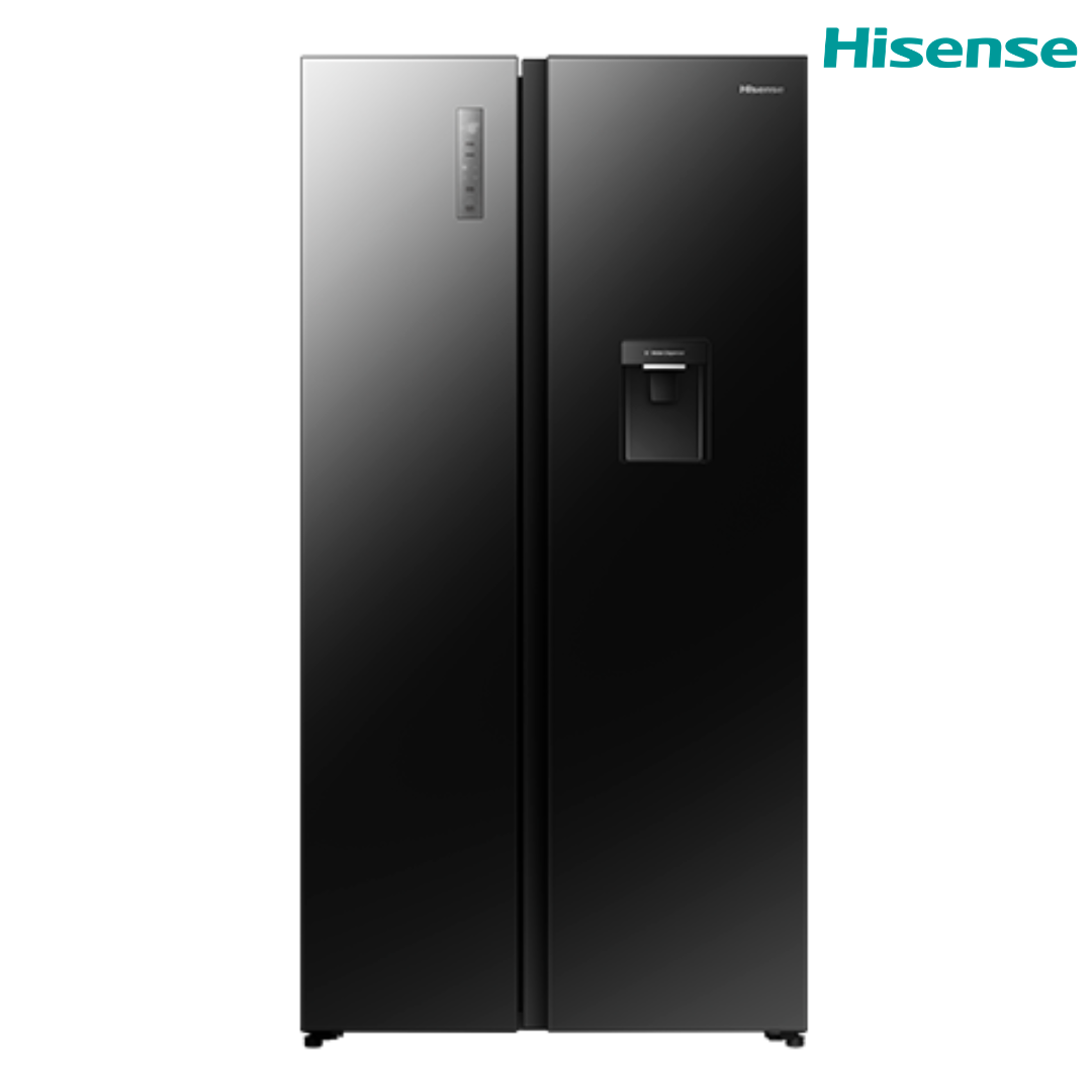 Refrigeradora Side By Side 19p3 Inverter con Dispensador de Agua de Vidrio Negro Hisense RS3P558NM1B