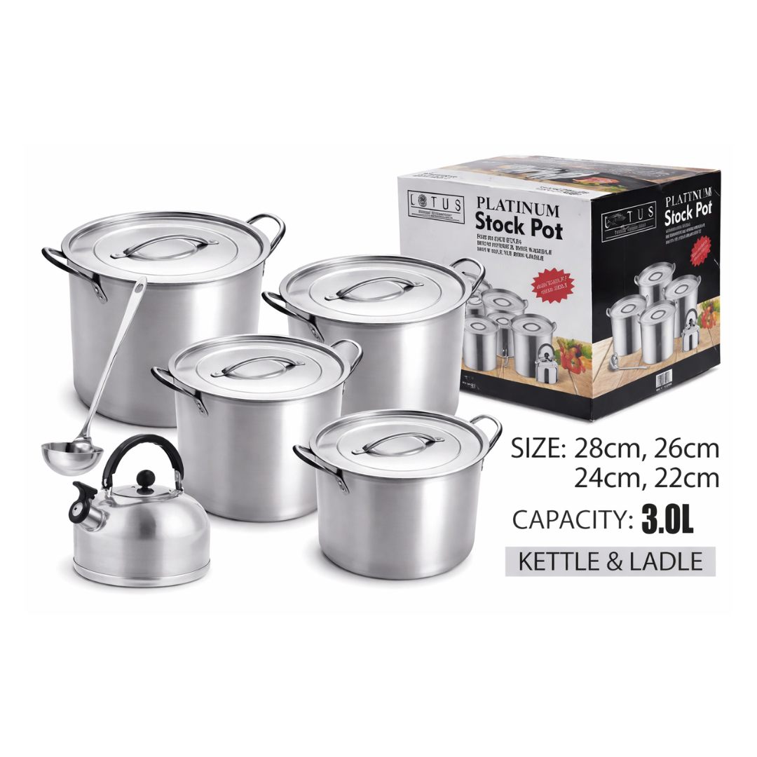 (LLEGANDO 26 DE FEB) Juego de 10 Piezas Olla + Tetera + Cucharon de Acero Inoxidable Lotus LHC-10PCS-001