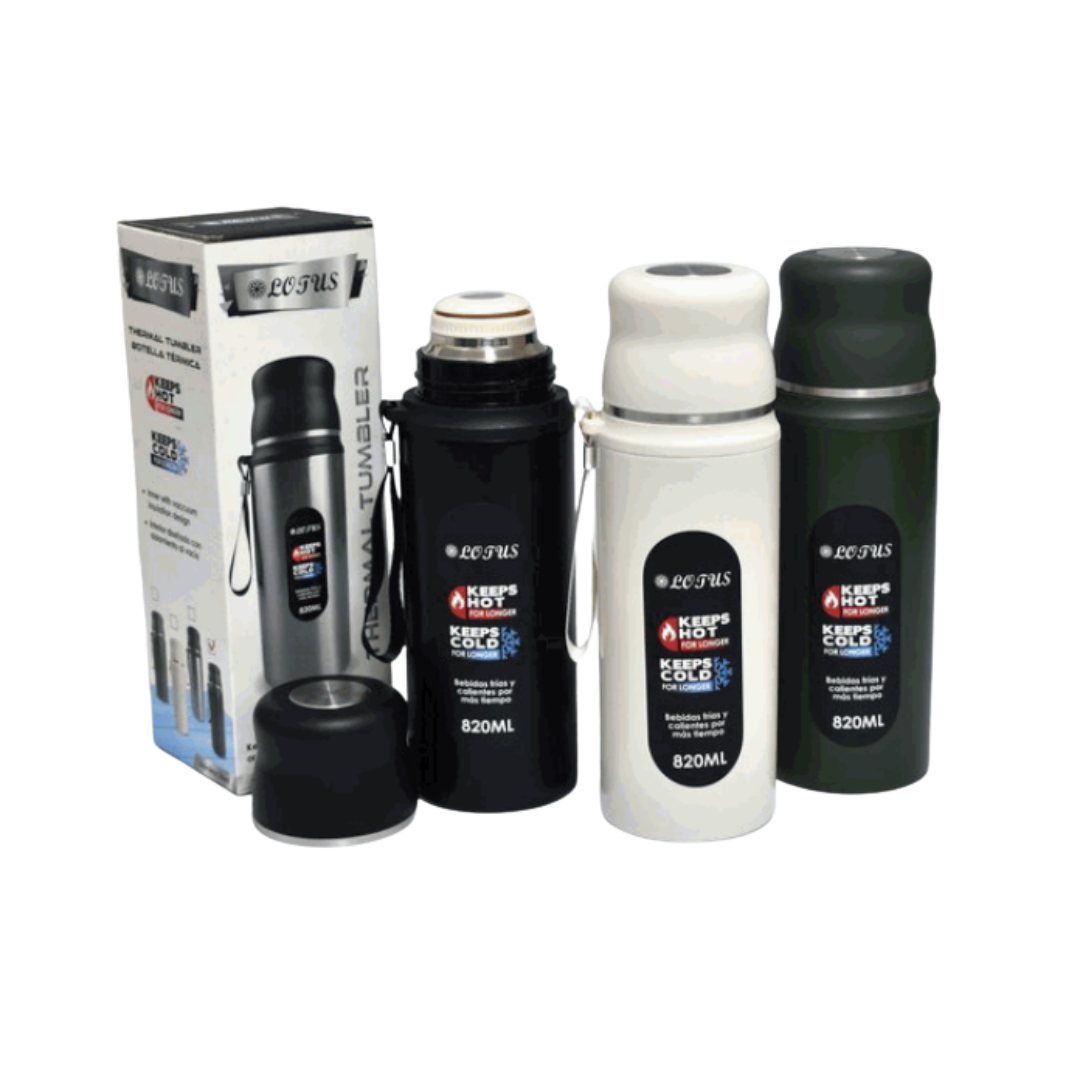 Termo de Agua en Acero Inoxidable 820ml Mantiene Frío y Caliente Lotus SV-VF789-MIX LOTUS