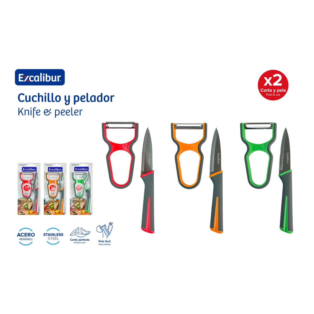(LLEGANDO 26 DE FEB) Set Cuchillo + Pelador Multifuncional Excalibur A164-KNS02