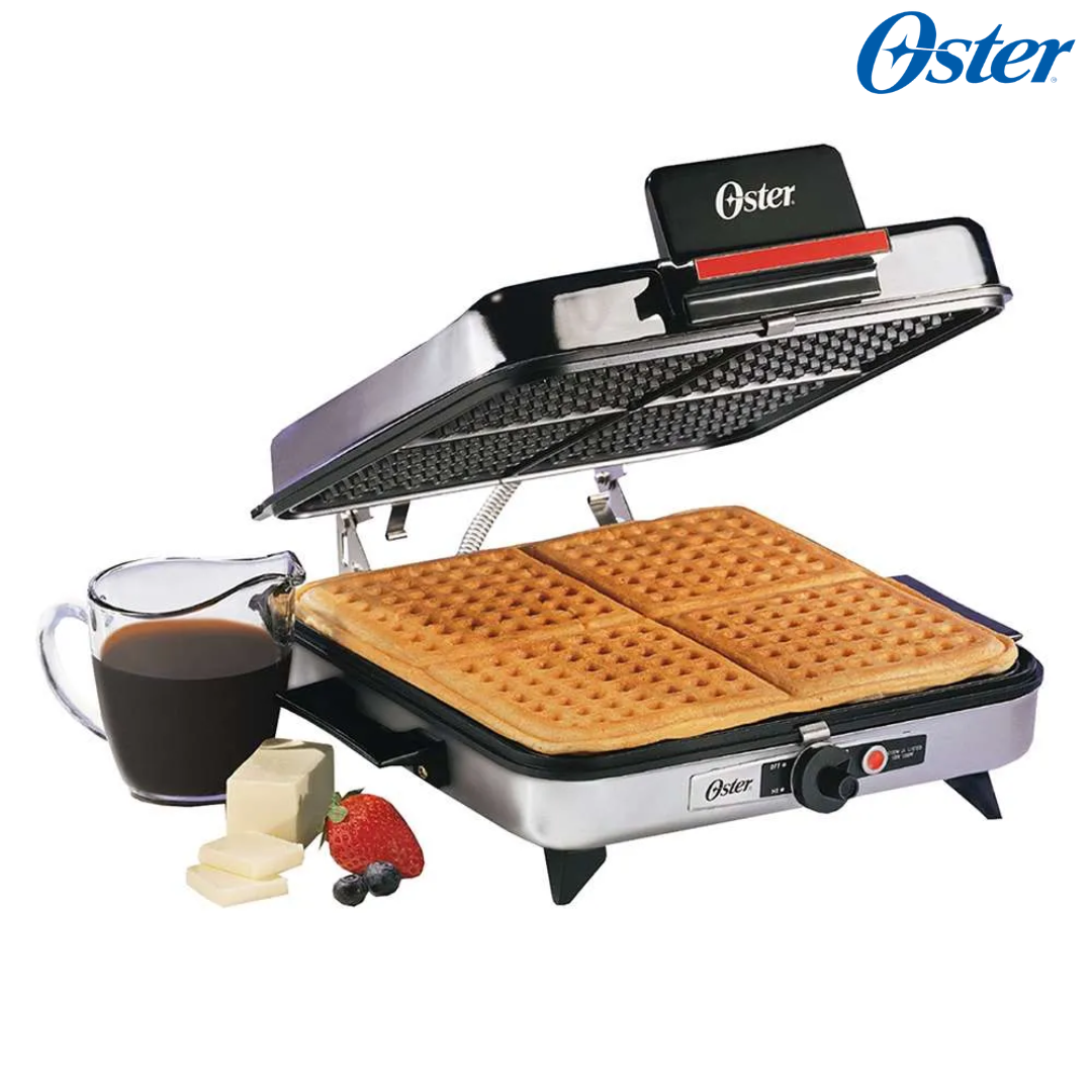 Plancha Sandwichera Waflera 3 en 1 Placas Reversibles con Recubrimiento Antiadherente Plateado Oster CG-120 Waffle. Wafle. Oster