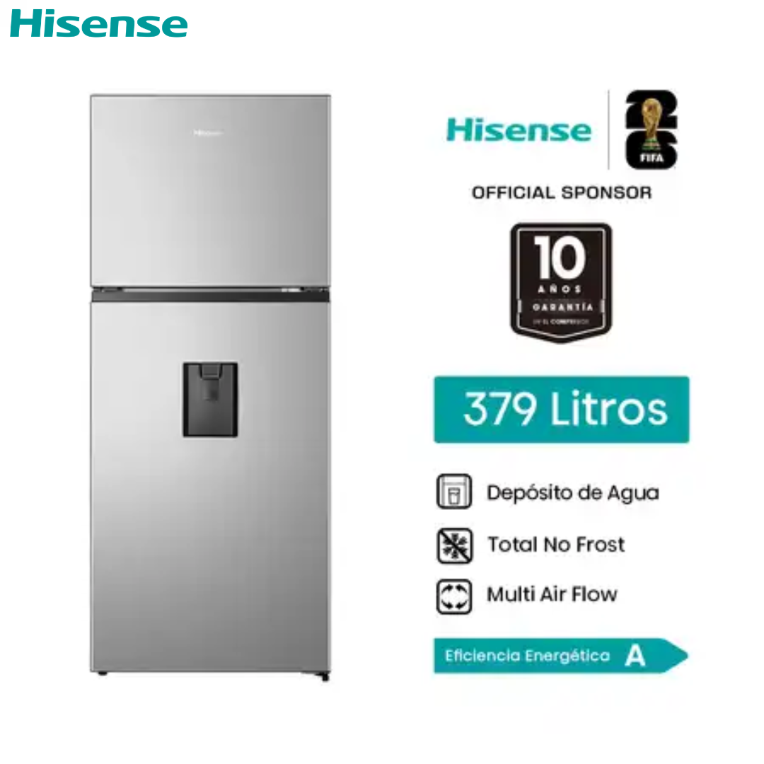 Refrigeradora Top Mount Hisense RT3N375NACA 13.4 Pies³ No Frost con Compresor Inverter, Multi Air Flow y Dispensador de Agua | Acero Inoxidable Nevera.