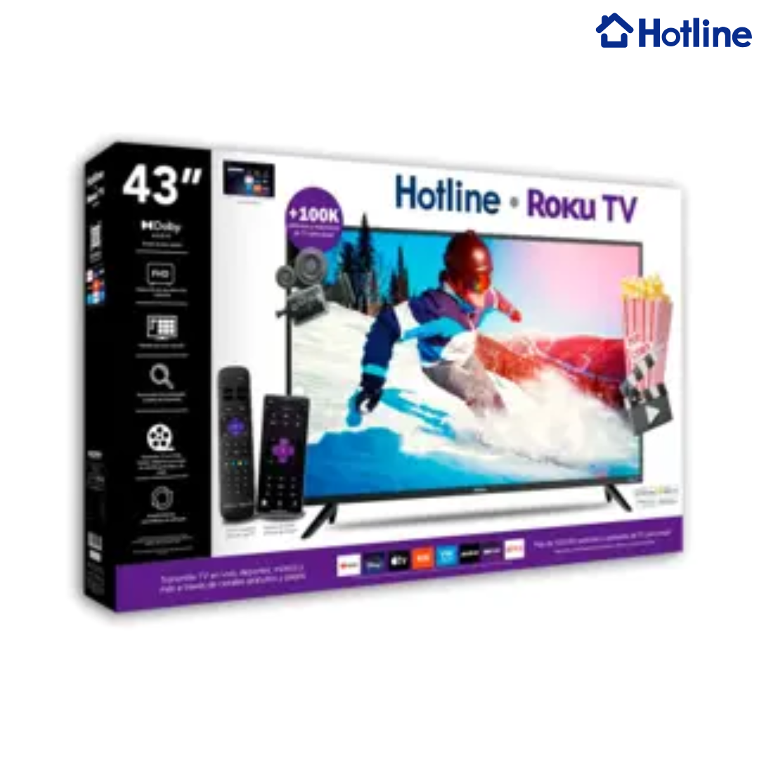 Televisión Smart TV Led 43" Ultra HD con Sistema Roku Frameless Hotline HL43K5RKT2 Televisores.