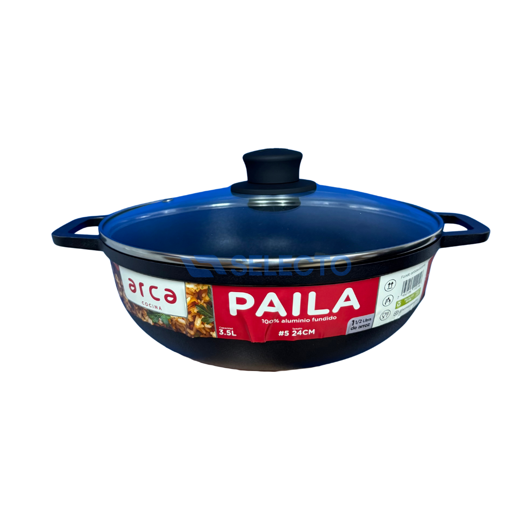 Paila de Aluminio Fundido con Tapa de Vidrio sin PFOA 24cm / 3.5L / 1.5LB #5 Arca PAD-040324 Arca
