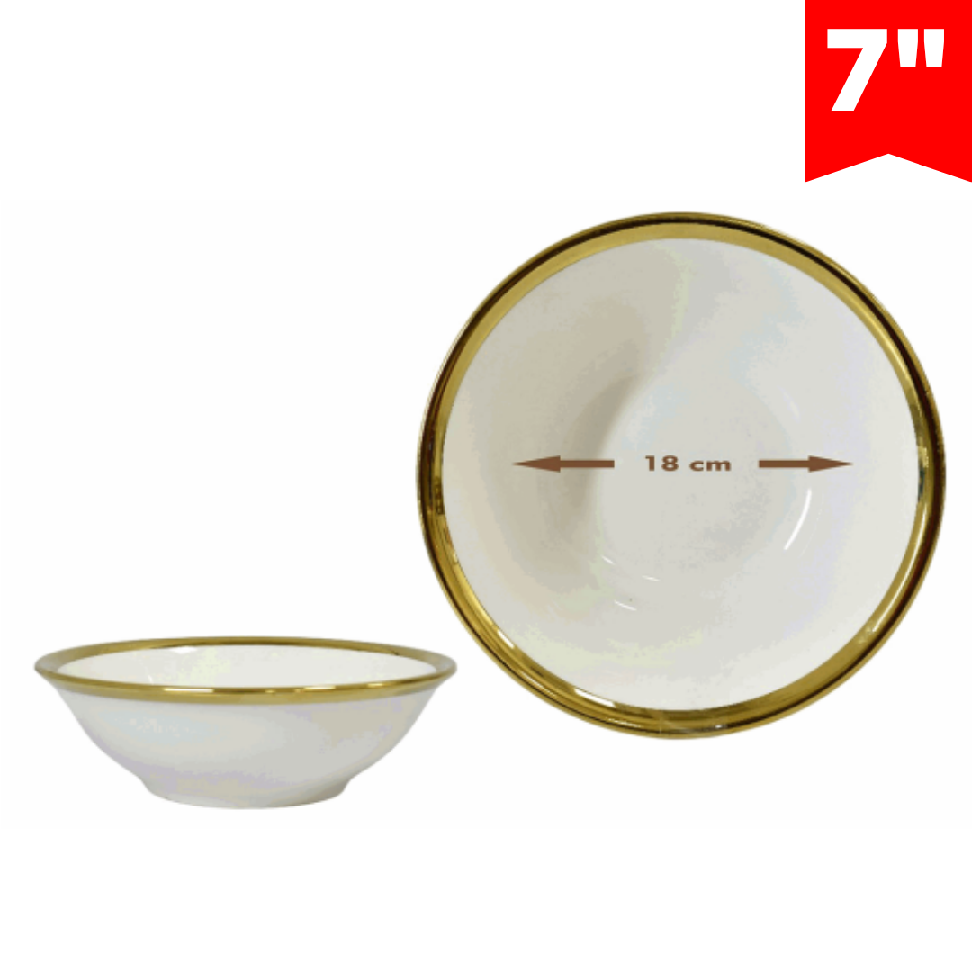 Plato Bowl de Cerámica 7" con Bordes Dorado 87646 Selecto