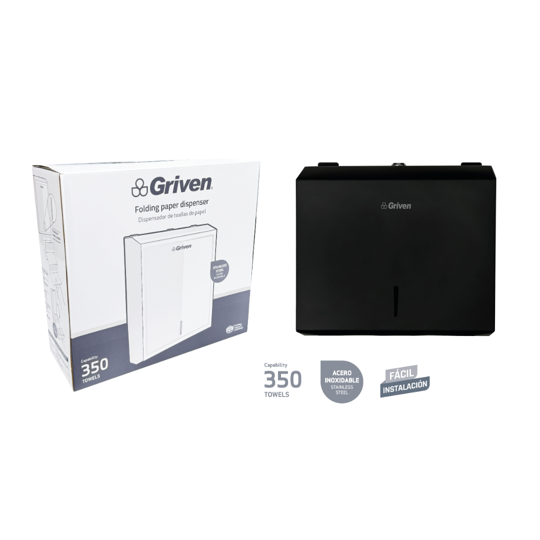 Dispensador de Papel Toalla de Acero Inoxidable Negro Griven GV-TIB-BS