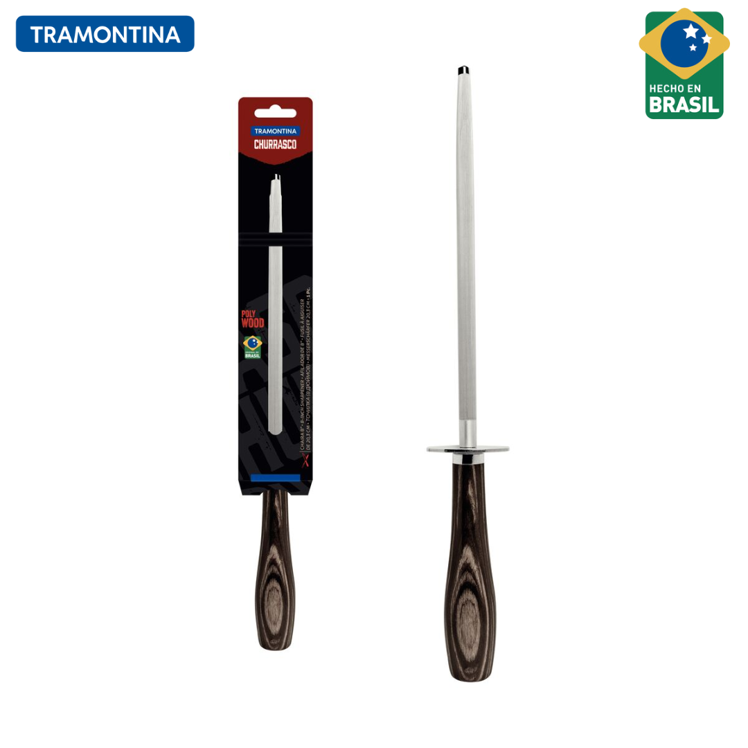 Chaira Tramontina de Acero al Carbono Cromado y Mango Castaño Polywood 21193/198 Afilador de Cuchillos.