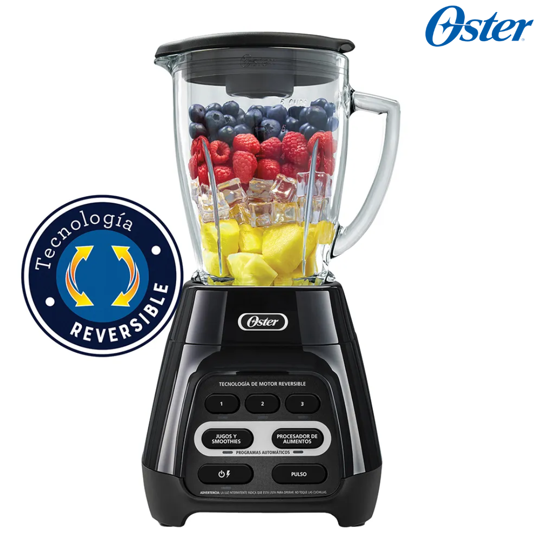 Licuadora con Programas Automáticos y Tecnología Reversible Jarra de Vidrio 1.5L 1000W 3 Velocidades Oster BLSTPYG1309B Oster