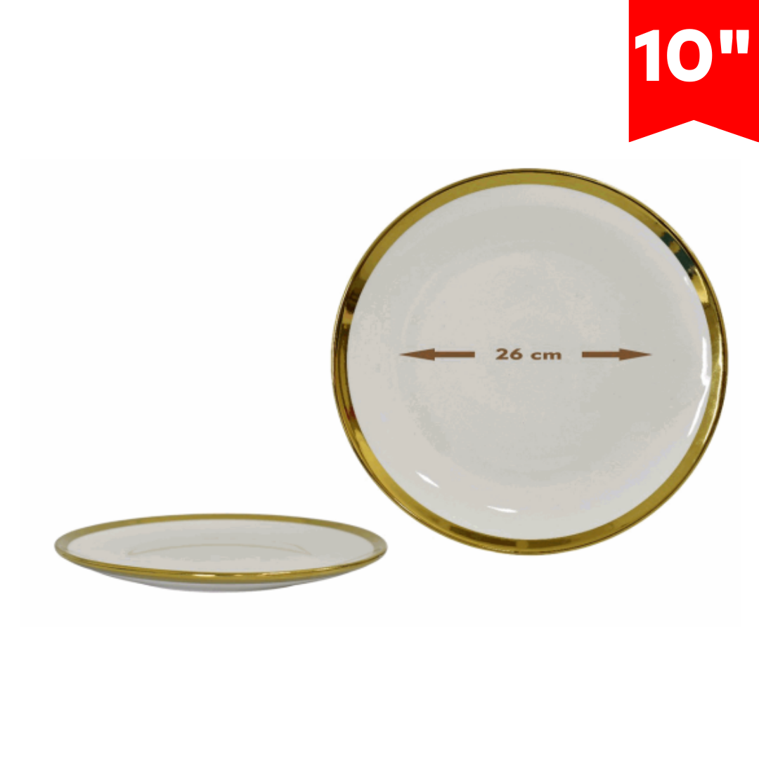 (LLEGANDO 27 DE MARZO) Plato de Cerámica Llano 10" con Bordes Dorado 87644