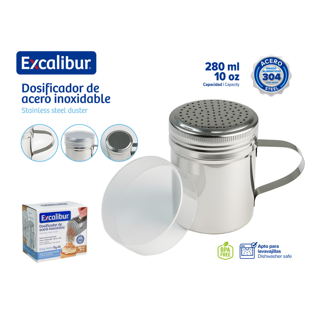 Salero Envase Dosificador de Especias en Acero Inoxidable 280ml/10oz Excalibur A151-SJ2515 EXCALIBUR