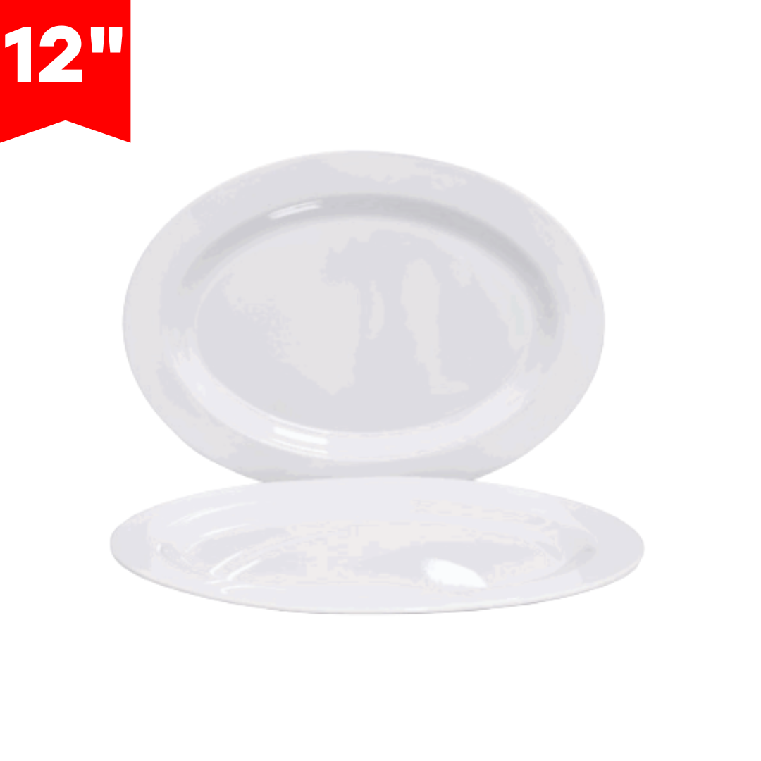 Plato de Melamina Ovalado Blanco 12" BG-204-W