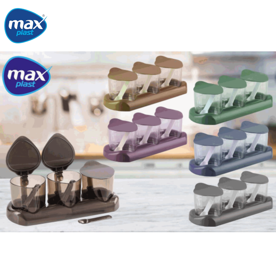 Set 3 Envases Plásticos para Especias Condimentos MAX-1689 Condimenteros. Max Plast