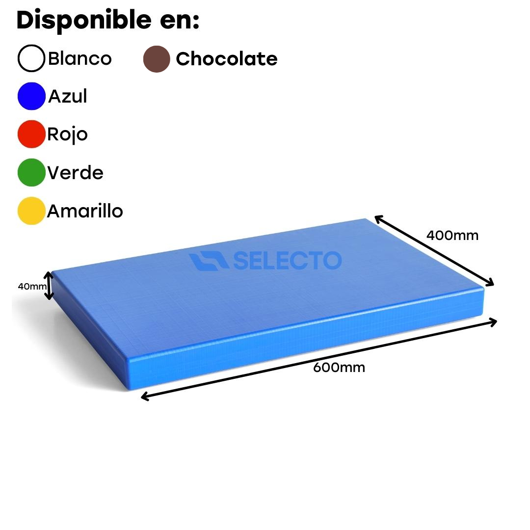 Tabla de Picar de Polietileno de 600x400x40mm Blanco, Amarillo, Azul, Verde, Rojo & Chocolate Selecto