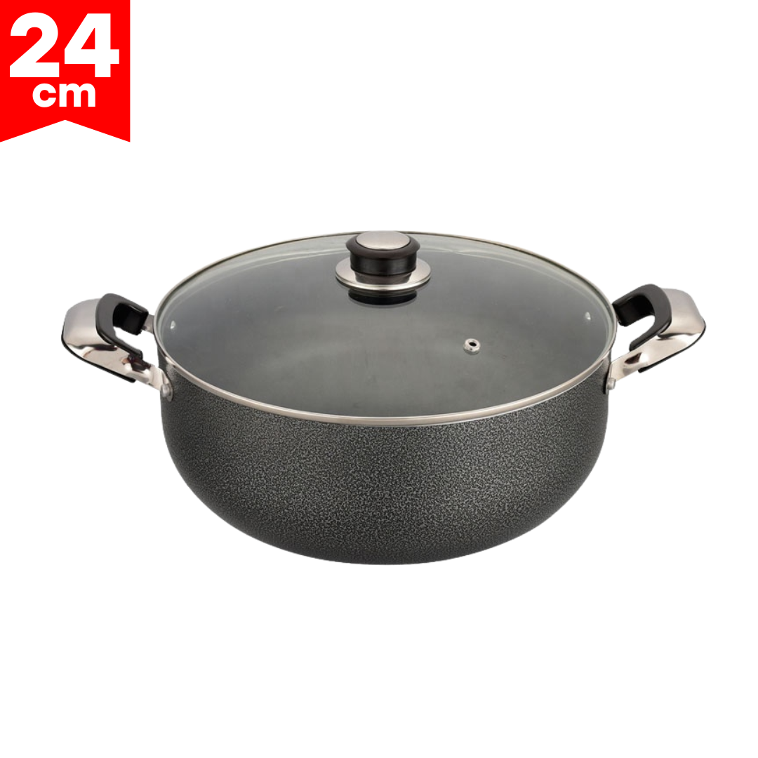 Olla de Aluminio con Tapa de Vidrio 24cm LHC-2024