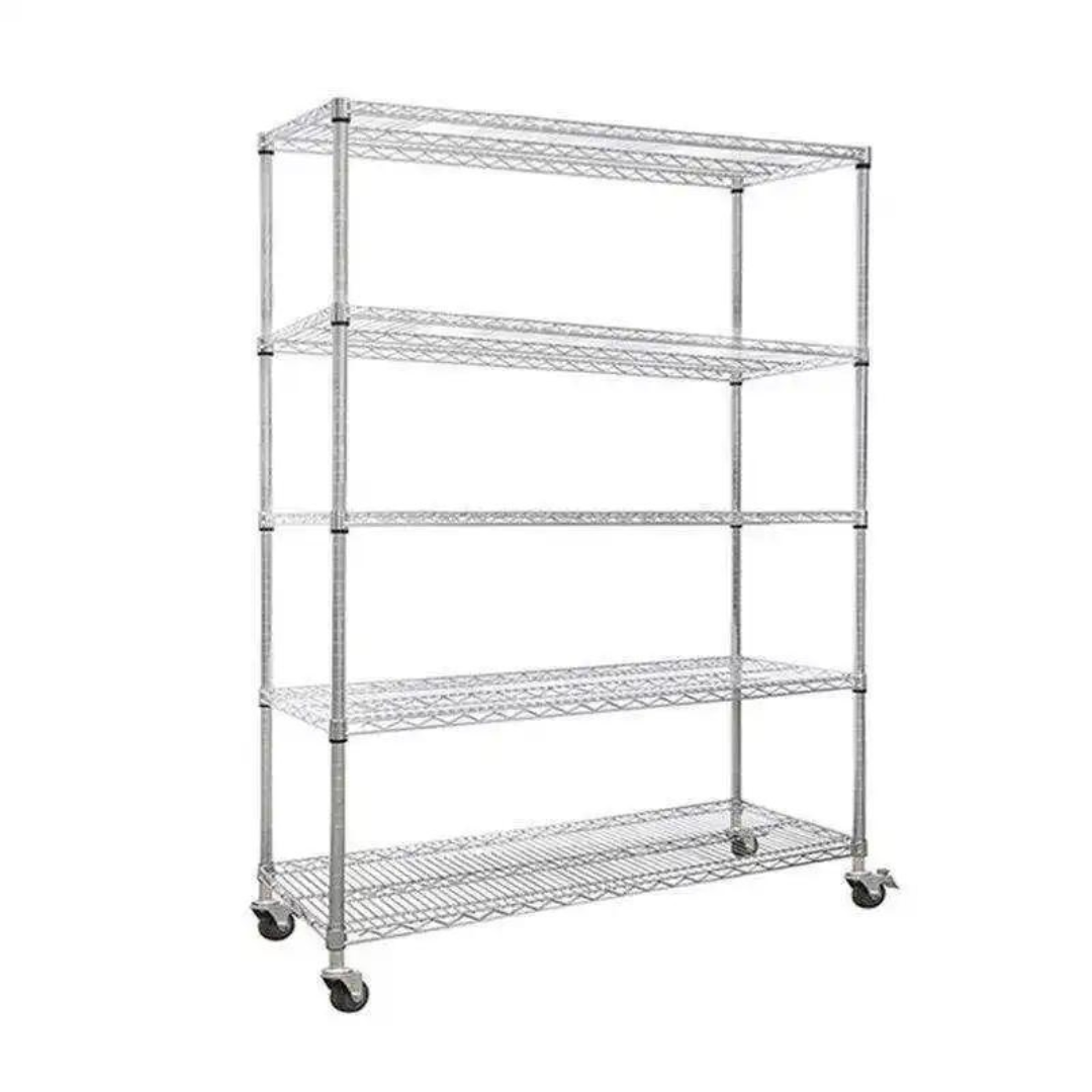 Rack Metálico Cromado de 5 Niveles 100kg con Ruedas & Frenos 160*120*45cm R160X120X45