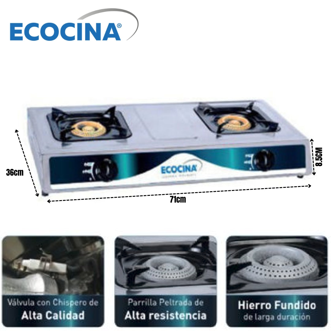 Estufa de Mesa de Acero Inoxidable de 2 Quemadores (ECOCINA) QH-A2 ECOCINA