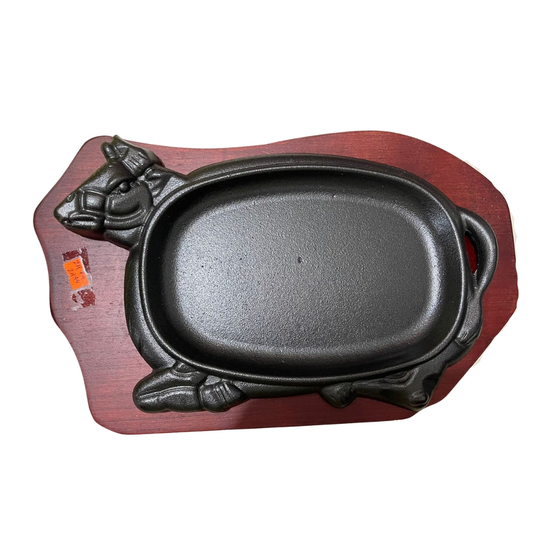 Plancha de Hierro Fundido con Madera Diseño de Toro